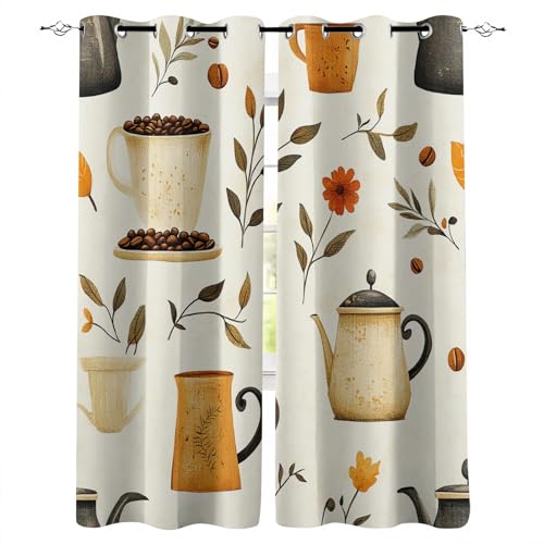 Vorhänge Blickdicht B156xH165 cm 3D Mode Kaffee Teekanne Blätter Muster Hitzeschutz Gardinen Verdunkelung Vorhang mit Ösen Polyester Schiebevorhänge für Schlafzimmer Wohnzimmer Kinderzimmer Deko Vorhänge Blickdicht B156xH165 cm 3D Mode Kaffee Teekanne Blätter Muster Hitzeschutz Gardinen Verdunkelung Vorhang mit Ösen Polyester Schiebevorhänge für Schlafzimmer Wohnzimmer Kinderzimmer Deko von Generisch