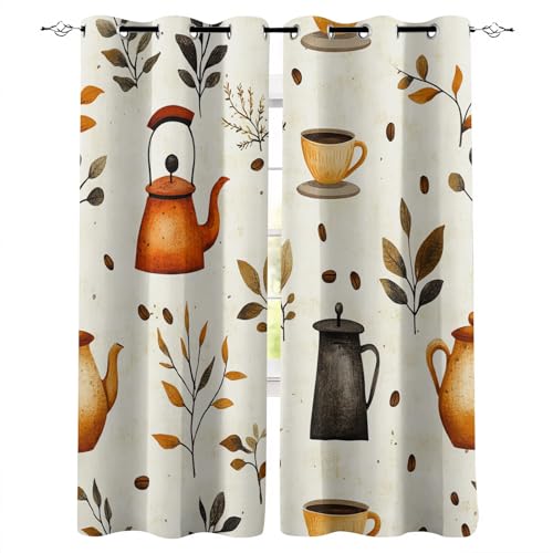 Vorhänge Blickdicht B156xH165 cm 3D Mode Kaffee Teekanne Blätter Muster Hitzeschutz Gardinen Verdunkelung Vorhang mit Ösen Polyester Schiebevorhänge für Schlafzimmer Wohnzimmer Kinderzimmer Deko Vorhänge Blickdicht B156xH165 cm 3D Mode Kaffee Teekanne Blätter Muster Hitzeschutz Gardinen Verdunkelung Vorhang mit Ösen Polyester Schiebevorhänge für Schlafzimmer Wohnzimmer Kinderzimmer Deko von Generisch
