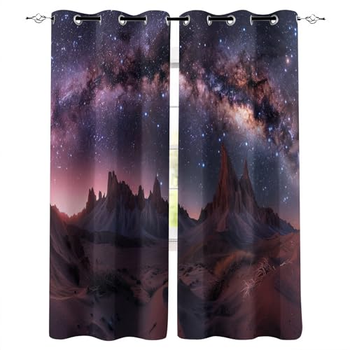 Vorhänge Blickdicht B280xH245 cm Universum Sternenhimmel Landschaft Muster Hitzeschutz Gardinen Verdunkelung Vorhang mit Ösen Polyester Schiebevorhänge für Schlafzimmer Wohnzimmer Kinderzimmer Deko von Generisch