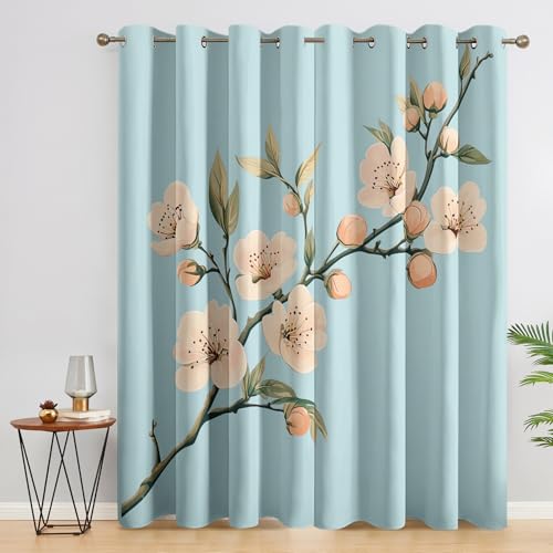 Vorhänge Blumen Wohnzimmer Schlafzimmer, Vorhang Blümchen Blickdicht Ösen, Fenster Gardinen, Verdunklungsvorhänge Thermovorhang, 2er Set Curtains, H 175 x B 140 cm von Generisch
