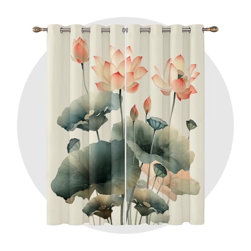 Vorhänge Blumenmuster - Vorhänge Blumen - Lotusblume Botanisch Fenster Gardinen mit Ösen, Vorhang Blickdicht Verdunklungsvorhänge Thermovorhang 2er Set, H 137 x B 117 cm, A#-211 Vorhänge Blumenmuster - Vorhänge Blumen - Lotusblume Botanisch Fenster Gardinen mit Ösen, Vorhang Blickdicht Verdunklungsvorhänge Thermovorhang 2er Set, H 137 x B 117 cm, A#-211 von Generisch