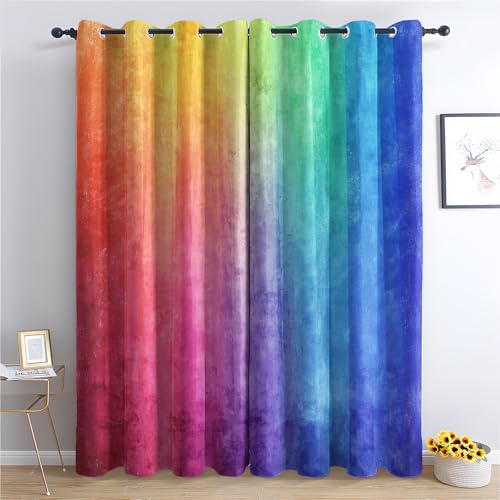 Vorhänge Bunt Wohnzimmer Schlafzimmer, Vorhang Regenbogen Blickdicht Ösen, Fenster Gardinen, Verdunklungsvorhänge Thermovorhang, 2er Set Curtains, H 160 x B 140 cm HJBD64 Vorhänge Bunt Wohnzimmer Schlafzimmer, Vorhang Regenbogen Blickdicht Ösen, Fenster Gardinen, Verdunklungsvorhänge Thermovorhang, 2er Set Curtains, H 160 x B 140 cm HJBD64 von Generisch