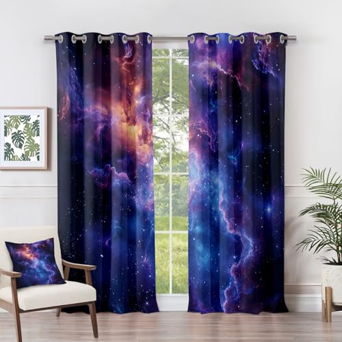 Vorhänge Galaxie - Kosmische Himmelsnebel Weltraum Fenster Gardinen mit Ösen, Vorhang Blickdicht Verdunklungsvorhänge Thermovorhang für Wohnzimmer Schlafzimmer 2er Set, H 137 x B 117 cm F#-222 von Generisch
