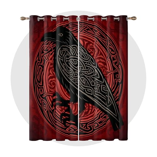Vorhänge Krähe - Wikinger Rabe Nordische Mythologie Fenster Gardinen mit Ösen, Vorhang Blickdicht Verdunklungsvorhänge Thermovorhang für Wohnzimmer Deko 2er Set, H 220 x B 140 cm D#-261 von Generisch