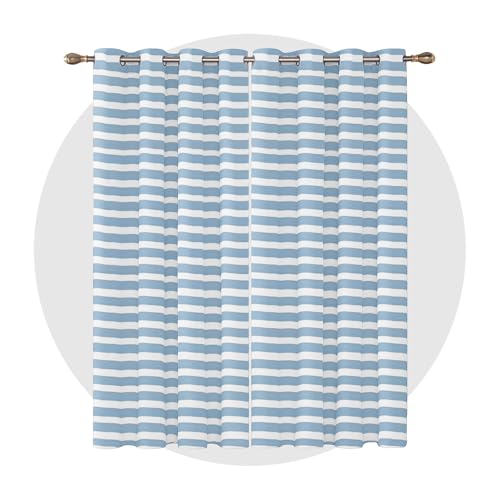Vorhänge Nautisch - Blau Weiß Gestreift Fenster Gardinen mit Ösen, Vorhang Blickdicht Verdunklungsvorhänge Thermovorhang für Wohnzimmer Schlafzimmer Deko 2er Set, H 160 x B 140 cm C#-81 von Generisch
