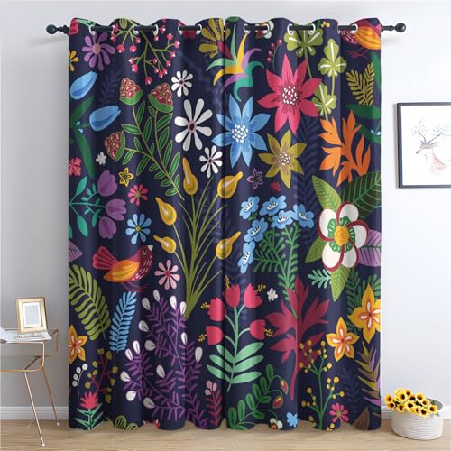 Vorhänge Wildblume - Bunt Floral Botanische Fenster Gardinen mit Ösen, Vorhang Blickdicht Verdunklungsvorhänge Thermovorhang für Wohnzimmer Schlafzimmer Deko 2er Set, H 200 x B 140 cm U-#183 von Generisch