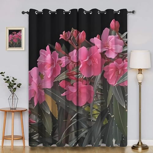 Vorhang Oleander mit Ösen，Blickdichte Vorhänge, Rosa Blumen Verdunklungsvorhänge Gardinen Thermo Vorhänge Blackout Curtain für Schlafzimmer Wohnzimmer H260 x B140 cm (2er Pack) AJ77 von Generisch