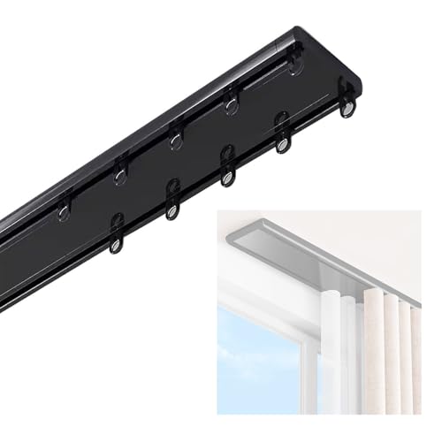 Vorhangschiene aus Aluminium, Doppelschiene Mit Montagezubehör 1.5m 1.9m 2m 2.8m 3.2m 3.6m 3.8m 4.5m 5m 5.5m DeckenGardinenschiene für Fenster-Raumteiler Schlafzimmer Wohnzimmer(Black,1m) von Generisch