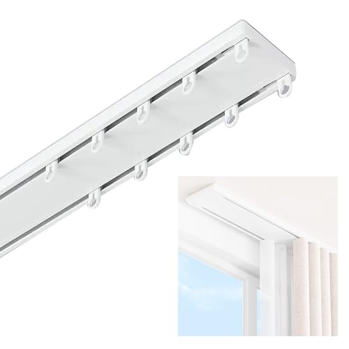 Vorhangschiene aus Aluminium, Doppelschiene Mit Montagezubehör 1.5m 1.9m 2m 2.8m 3.2m 3.6m 3.8m 4.5m 5m 5.5m DeckenGardinenschiene für Fenster-Raumteiler Schlafzimmer Wohnzimmer(White,1.1m) von Generisch