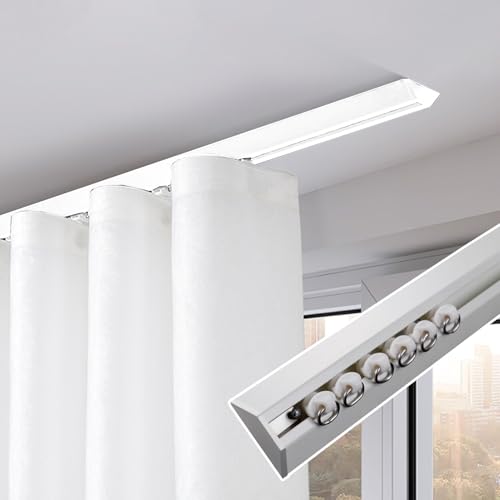 Vorhangschienen-Set - Moderne dekorative Einzelläufe mit Haken, leichte Gardinenstangenhalterung für Raumsicht-Trenner, leiser Betrieb Vorhangschienen-Set - Moderne dekorative Einzelläufe mit Haken, leichte Gardinenstangenhalterung für Raumsicht-Trenner, leiser Betrieb von Generisch