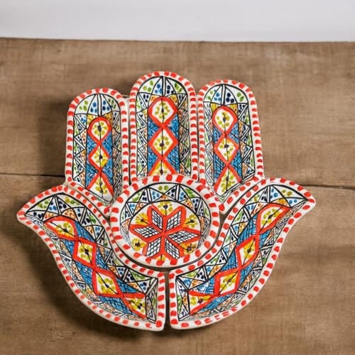 Vorspeisenteller Hand der Fatima aus Keramik Terracotta Tunesina, handbemalt 2611201212 von Generisch