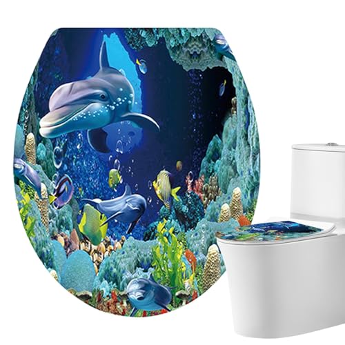 WC-Abdeckung, Aufkleber für Badezimmer, WC-Sitzbezug, Meereswelt, waschbar, zum Abziehen und Aufkleben, Möbeldekoration für WC, Toilette, Wohnkultur von Generisch