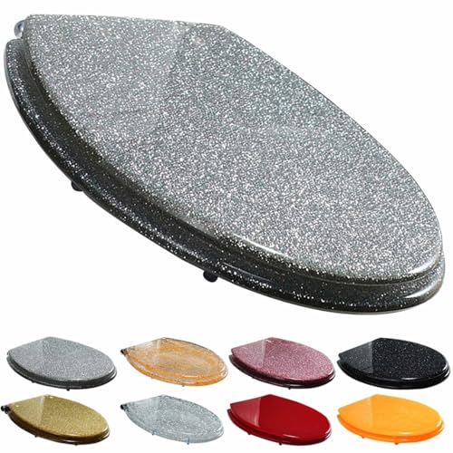 WC-Sitz, robust, glitzernd, Absenkautomatik, mit Schnellverschluss, Befestigung oben und unten, einfache Installation (Silber) von Generisch