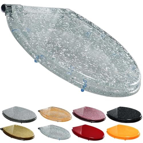 WC-Sitz, robust, glitzernd, Absenkautomatik, mit Schnellverschluss, Befestigung oben und unten, einfache Installation (transparentes Silber) von Generisch