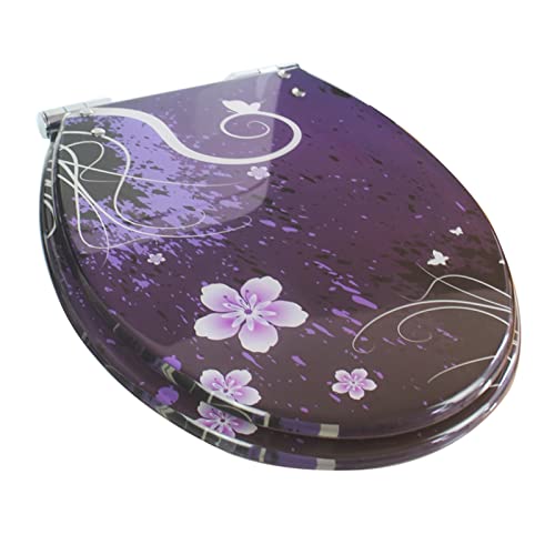 WC-Sitz aus Kunstharz, strapazierfähig, langsames Schließen, Edelstahl, verstellbares Scharnier, 3D-Blumendesign, geeignet für O/V/U-Toiletten von Generisch