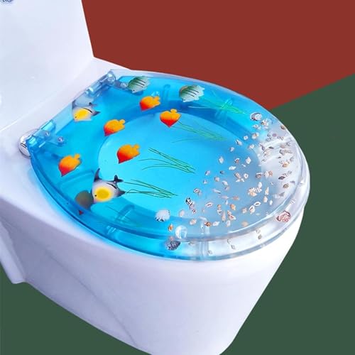 WC-Sitz aus Kunstharz mit Seepferdchen und Muschel, strapazierfähig, Absenkautomatik, einfache Installation, Schnellverschluss, 42 cm x 36 cm, stilvolles Badezimmer-Dekor mit Ozeanmotiv WC-Sitz aus Kunstharz mit Seepferdchen und Muschel, strapazierfähig, Absenkautomatik, einfache Installation, Schnellverschluss, 42 cm x 36 cm, stilvolles Badezimmer-Dekor mit Ozeanmotiv von Generisch