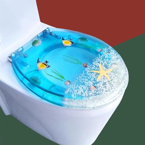 WC-Sitz aus Kunstharz mit Seepferdchen und Muschel, strapazierfähig, Absenkautomatik, einfache Installation, Schnellverschluss, stilvolles Badezimmer-Accessoire, 42 x 36 cm WC-Sitz aus Kunstharz mit Seepferdchen und Muschel, strapazierfähig, Absenkautomatik, einfache Installation, Schnellverschluss, stilvolles Badezimmer-Accessoire, 42 x 36 cm von Generisch