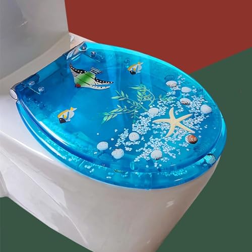 WC-Sitz aus Kunstharz mit Seepferdchen- und Muschel-Design, strapazierfähig, sanftes Schließen, einfache Installation, Schnellverschluss, stilvolles Badezimmer-Accessoire, 42 x 36 cm, Sea Collection von Generisch