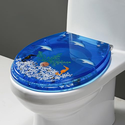 WC-Sitz aus transparentem Kunstharz, zeitgenössischer Stil, halbgeschlossene Toilette, 42 x 36 cm, Ocean-Serie WC-Sitz aus transparentem Kunstharz, zeitgenössischer Stil, halbgeschlossene Toilette, 42 x 36 cm, Ocean-Serie von Generisch