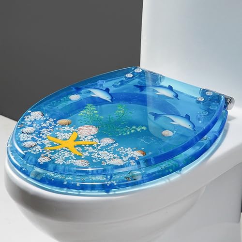 WC-Sitz mit 3D-Effekten, echten Muscheln und Kies, Soft-Close-Deckel mit leisem Schließen, Edelstahl-Schnellverschluss-Scharniere, leicht zu reinigen von Generisch