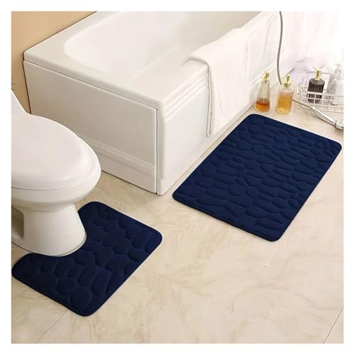 WC-Vorleger mit geprägtem Steinmuster, absorbiert Wassermatten, Teppichmatte, kann abgewaschen werden, Teppich, Heimdekoration, Dunkelblau, 2 Stück von Generisch