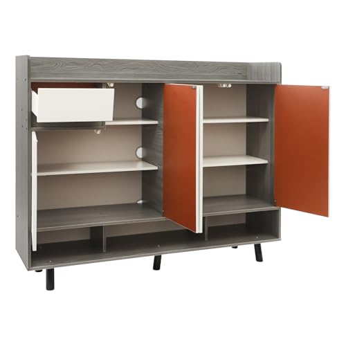 WOLEGM Schuhschrank groß,platzsparend,Moderner mit Belüftungslöchern Höhenverstellbar Für Flur,Wohnung,Schlafzimmer Großer Schuhschrank mit Schublade 120x32x100cm (Morandi-Grau) von Generisch