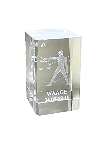 Waage 3D Glas Kristall Quader XL Sternzeichen im Hochformat - von WWW.Vienna-Fashion.at - Wien Österreich Austria - Setzkasten Deko Vitrine (Waage) von Generisch
