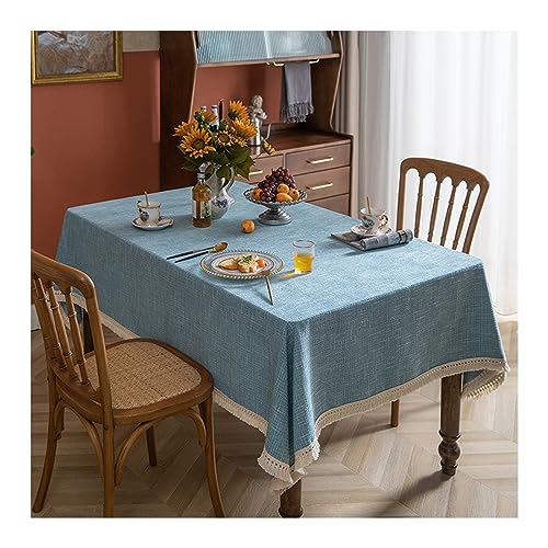 Waffel-Tischwäsche, 150 x 180 cm, mit Quasten, Polyester-Tischdecke für Sommer, Gartendekoration, Küche, Esszimmer, Couchtisch, Partys und Abendessen, Blau von Generisch