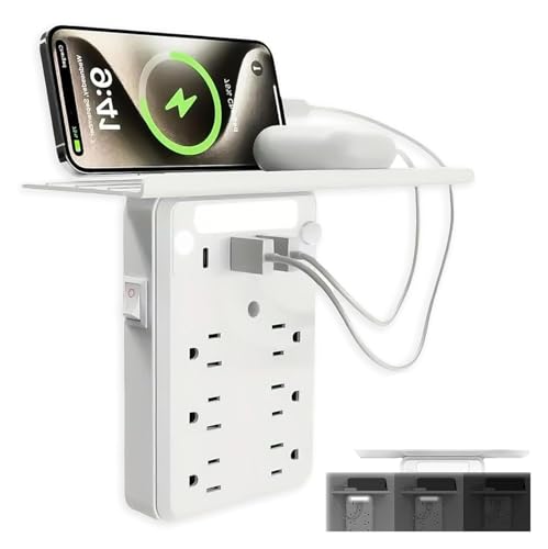Wall Outlet Extender with Shelf Night Light, 9-in-1 Multi Plug Outlet Expander with 6 AC Ports, USB C & USB A Charging, Smart LED Sensor, Surge Protector for Home Dorm Bathroom Trave(1pc) von Generisch