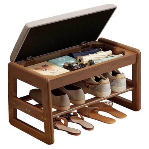 Walnuss Kleine Schuhbank mit Kissen, 2-stöckiges Schuhregal, einfache Montage, aufklappbare Aufbewahrungsbox, schmutzabweisender Sitz, perfekt für den Eingangsbereich, 60 cm Walnuss Kleine Schuhbank mit Kissen, 2-stöckiges Schuhregal, einfache Montage, aufklappbare Aufbewahrungsbox, schmutzabweisender Sitz, perfekt für den Eingangsbereich, 60 cm von Generisch