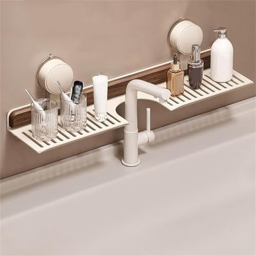 Walnuss-Regal mit Saugnapf, 50cm Wasserhahn-Organizer Für Badezimmer, Wandmontiertes Regals Ohne Bohren, Waschbeckenregal Über Wasserhahn, Waschtisch-Tablett, Wandmontage Für Toilette, Küche, Weiß Walnuss-Regal mit Saugnapf, 50cm Wasserhahn-Organizer Für Badezimmer, Wandmontiertes Regals Ohne Bohren, Waschbeckenregal Über Wasserhahn, Waschtisch-Tablett, Wandmontage Für Toilette, Küche, Weiß von Generisch