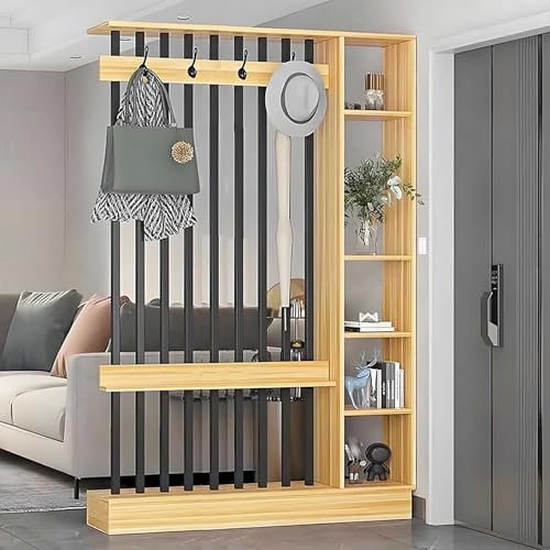 Wand Raumteiler mit Garderobenleiste Boden bis Decke Massivholz Sichtschutz Trennwand für Eingangshalle von Generisch