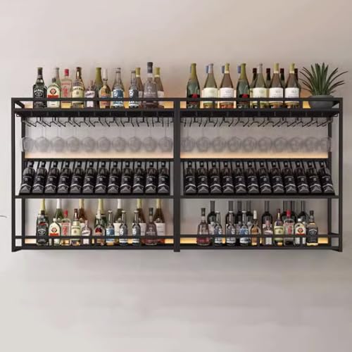 Wand-Weinregal aus Metall mit LED-Licht, Wandregale mit Weinglashalter, schwimmende Wandregale, Likörflaschen-Ausstellungsregal, Weinaufbewahrungsregale, für Küche, Weinkeller, Gold/Schwarz (Co Wand-Weinregal aus Metall mit LED-Licht, Wandregale mit Weinglashalter, schwimmende Wandregale, Likörflaschen-Ausstellungsregal, Weinaufbewahrungsregale, für Küche, Weinkeller, Gold/Schwarz (Co von Generisch