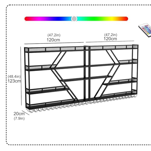 Wand-Weinregal aus Metall mit LED-Licht – Wandmontiertes schwimmendes Barregal mit hängendem Weinglashalter für Zuhause, Bar und Küche von Generisch