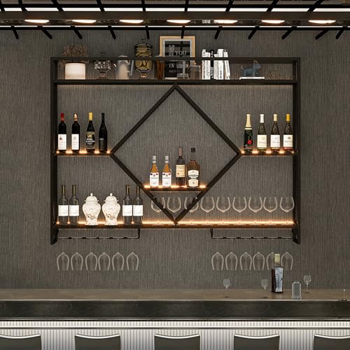 Wand-Weinregal mit LED-Beleuchtung & Glashalter – Schwebendes Champagnerregal für Weinflaschen – Moderne Wohnkultur (100 x 15 x 80 cm) von Generisch