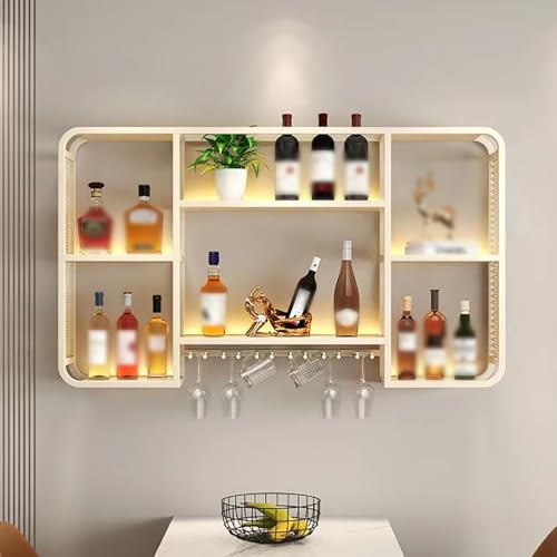 Wandbar Regal Weindisplay Aufbewahrungshalter mit LED-Licht Wandmontage Weinregal Wandbar Regal Weindisplay Aufbewahrungshalter Große Kapazität Weinregale für Wohnzimmer Bar Restaurant von Generisch