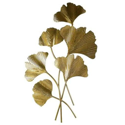 Wanddeko Metall 36x75cm Ginkgo Blätter, gold Wandornament Wandhänger von Generisch