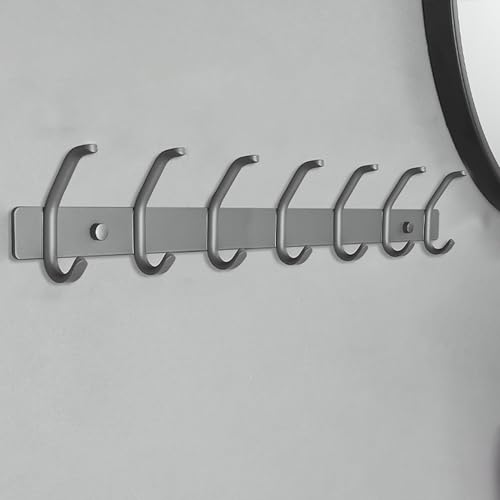 Wandgarderobe mit 7 Doppelhaken, robust, wasserdicht, Metall-Kleiderbügel für Eingangsbereich, Küche, Badezimmer, Schlafzimmer, stilvolles graues Design von Generisch