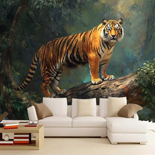 Wandgemälde 3D König Der Tiere Art Fototapete Premium Leinwandstoff Tiger Hochauflösender Digitaldruck 366 x 254 cm Vlies Tapeten Moderne Wandtapete Wohnzimmer Schlafzimmer von Generisch