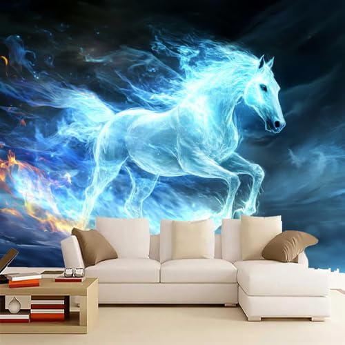 Wandgemälde 3D Pferd Art Fototapete Premium Leinwandstoff Flammenpferd Hochauflösender Digitaldruck 350 x 245 cm Vlies Tapeten Moderne Wandtapete Wohnzimmer Schlafzimmer von Generisch