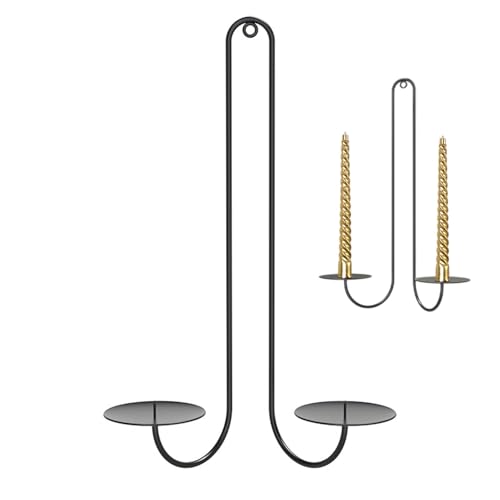 Wandkerzenhalter aus Metall, zweiarmiger Kandelaber, schwarze Wandkerzenleuchter, dekorativer Kerzenhalter für Stabkerzen für Heimdekoration Wandkerzenhalter aus Metall, zweiarmiger Kandelaber, schwarze Wandkerzenleuchter, dekorativer Kerzenhalter für Stabkerzen für Heimdekoration von Generisch