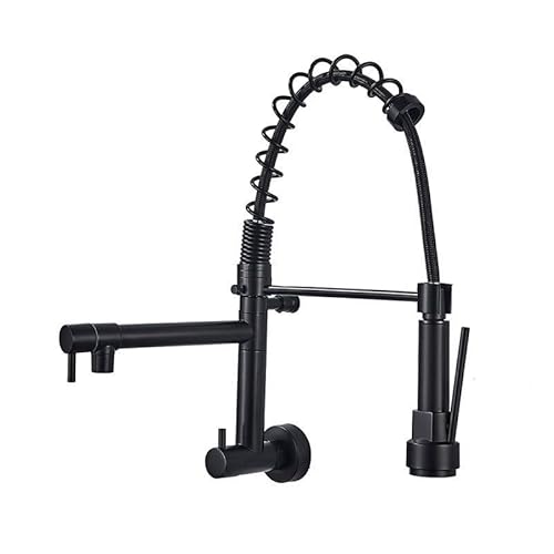 Wandmontierte Feder-Küchenspüle-Armaturen mit herausziehbarem Brause Doppelhebel-Messing-Wasserhahn nur kaltes Wasser, stilvolle schwarze Oberfläche für moderne Küchen von Generisch
