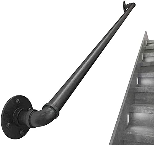 Wandmontierte Retro Industrie Treppengeländer Schmiedeeisen Rohrschutz Schwarz Wasserrohr Design 3,2 cm Durchmesser 250 cm Länge Perfekt für Zuhause und Büro Korridore von Generisch