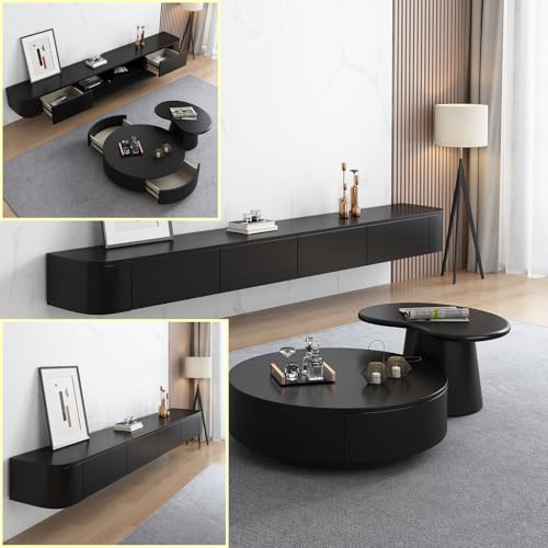 Wandmontierte große schwimmende TV-Konsole - Medienschrank mit mehreren Ablagefächern für Wohnzimmer & Schlafzimmer - Stilvolles schwarzes Design (260 x 20 x 24 cm) von Generisch