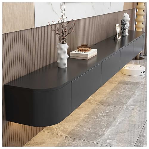 Wandmontierter, schwebender TV-Ständer aus massivem Holz, mit 2 Schubladen, elegantes Design, Aufbewahrungsregal für Wohnzimmer oder Schlafzimmer, 280 cm von Generisch