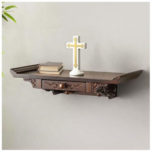 Wandmontierter Altartisch mit Stauraum, kleiner Beistelltisch aus Holz für Butsudan-Buddha-Statue, Meditation, Pooja, Räucherstäbchenangebote und spirituelle Aktivitäten (40 x 25 cm) von Generisch
