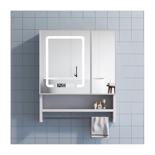 Wandmontierter Badezimmerschrank mit LED-Spiegel, Medizin-Aufbewahrungsschrank, Über-Toiletten-Organizer, stilvoller Badezimmer-Waschtisch mit Handtuchhalter, platzsparendes Design für moderne Wandmontierter Badezimmerschrank mit LED-Spiegel, Medizin-Aufbewahrungsschrank, Über-Toiletten-Organizer, stilvoller Badezimmer-Waschtisch mit Handtuchhalter, platzsparendes Design für moderne von Generisch