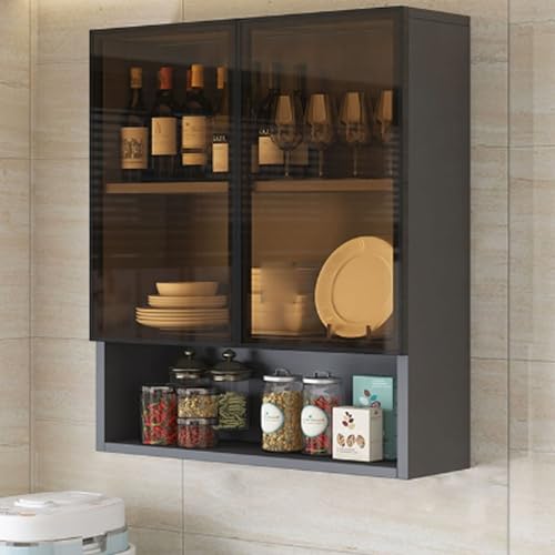Wandmontierter Glastür Badezimmer Küche Aufbewahrungsschrank Massivholz Wandschrank für Balkon Schrank WC Wandschrank mit Glastür für Küche 59,9 x 30 x 80 cm von Generisch