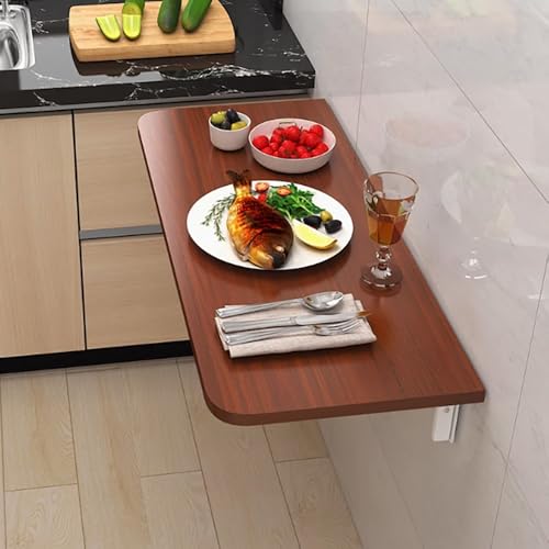 Wandmontierter Klapptisch, 100 x 40 cm, Teakholz, kompakter Wäschektisch mit tropfenden Blättern, schwimmender Computertisch für kleine Räume (70 x 30 cm) von Generisch