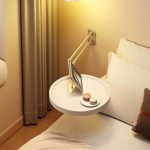 Wandmontierter Klapptisch | Platzsparender runder Tablett-Schreibtisch mit 180° drehbarem Design | einziehbarer schwebender Tisch für Schlafzimmer, Wohnzimmer, Balkon (Weiß) von Generisch